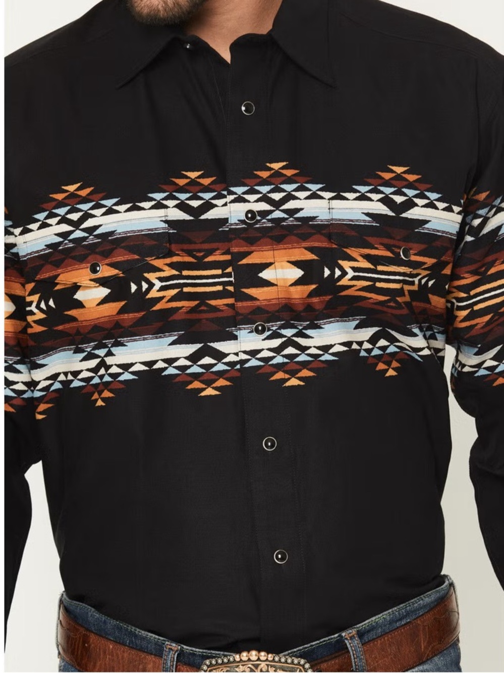 PANHANDLE SLIM MEN'S SOUTHWESTERN BORDER LONG SLEEVE SNAP WESTERN SHIRT - Picture 5 of 12